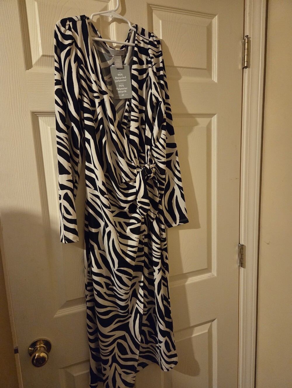 H&M Black and White Zebra Print Long Sleeve Wrap Dress